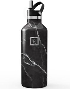 IRON °FLASK Camping & Hiking Hydration Flask with Straw, Narrow Mouth Insulated Stainless Steel Sports Water Bottle - Black Marquina 32 oz - Straw (1 Lid)