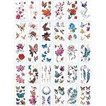 Yesallwas 30 Sheets cute Temporary Tattoo Sticker Fake Tattoos for Women Girls Models,Waterproof Long Lasting Body Art Makeup Sexy Realistic Tattoos -Butterfly, Rose, Flowers