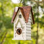 Glitzhome GH90086 Hanging Distressed Wooden Garden Cottage Birdhouse, White