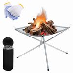 Portable Fire Pit Folding Camping Fire Pit - Stainless Steel Foldable Mesh Fire Pit Outdoor Fire Pit with Carrying Bag and Gloves, 42cm Collapsible Bonfire Firepit Set for Garden Picnic Barbecue