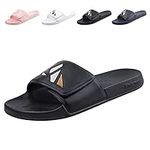 Knixmax Men's womens Slide Sandals Adjustable Athletic Sport Slides Slip on Shower Slippers Non-slip Open Toe Summer House Slipper Bathroom Pool Sandal Black 46-47