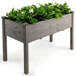 COSTWAY Wooden Raised Garden Bed, Plants Vegetables Flowers Herb Elevated Planter with Drain Holes, Outdoor Patio Balcony Courtyard Planting Stand (Grey, 125 x 59 x 76cm)