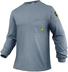 PTAHDUS FR Welding Shirts for Men Lightweight, 5.5oz Flame Resistant Shirts Long Sleeve CAT2/HRC2 100% Cotton for Summer(5.5oz Teal Grey Heather,Large)