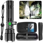 DanByte Rechargeable Flashlights 100000 High Lumens- 1500 Meters Long Beam LED Flash Light with Belt Holsters Waterproof,Power Display,Zoomable,5 Modes Rechargeable Flashlight for Camping