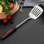 Leeonz® Slotted Spatula Turner, Best Turner Spatulas, Pancake Turner Egg Flipper, Perfect for Grilling, Scraping, Turning Meat, Mixing Scrambled Eggs, Flipping Burgers (H-Wood Handle)