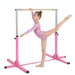 HOMCOM Gymnastics Bar, 92-150 cm Height Adjustable Gymnastics Horizontal Bar for Kids, Home Gym Training Children Junior Kip High Bar Fitness, Pink