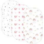 Plushii Bassinet Sheets for Baby Boys Girls 3 Pack, 32"x 16" Extra Soft Microfiber Bassinet Sheet Universal for Oval Rectangle and Hourglass Bassinet Mattress, Rainbow & Pink Elephant & Stars