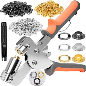 SBGGRL Grommet Tool kit,3/8 Inch Heavy Duty Grommet Pliers with 𝟑𝟎𝟎 𝐩𝐜𝐬 𝟏𝟎𝐦𝐦 Metal Grommet（𝐆𝐨𝐥𝐝, 𝐁𝐥𝐚𝐜𝐤, 𝐒𝐢𝐥𝐯𝐞𝐫） for Tarps, Fabric,Leather, Tents, Vinyl, Canvas, Eyelet Kit