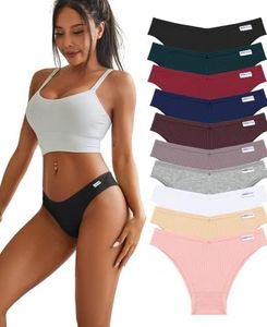 FINETOO 10 Pack Womens Cotton Underwear Sexy Stretch Bikini Panties Low Rise Hipster Ladies Soft V-Waist Cheeky S-XL, Multicolor H, Medium,(Brazilian 002L)