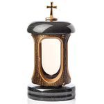 Large Granite Memorial Grave Candle Lantern Tribute Funeral Cemetery Decoration (Black)