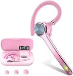 HEIBAS Bluetooth Headset, Wireless Bluetooth Earpiece with 500mAh Charging Case 72 Hours Talking Time Built-in Microphone for iOS Android Cell Phone, V5.1 Hand-Free Headphones for Trucker, Office-Pink