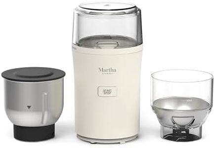 Martha Stewart Electric Coffee & Spice Grinder, Dual 2.5oz Removable Bowls, Storage Lids, Stainless Steel Blades, One Touch Pulse Control, 2-in-1 Compact, Beans & Spices, Herbs & Nuts, Linen White