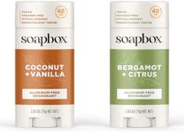 Soapbox Aluminum Free Deodorant, 2 Pack Bergamot & Citrus and Coconut & Vanilla Scented Deodorant, Vegan Deodorant Stick, Scented Deodorants, Aluminum-Free Natural Deodorant, 2.65oz