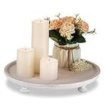 Hanobe Wood Risers for Decor: Rustic Round Wooden Pedestal Stand Tray for Display Farmhouse Table Decorative Risers for Dessert Candle Cake Plant, White 11"