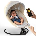 BAYBEE Automatic Electric Swing Cradle for New Born Baby with Adjustable Swing Speed, Remote | Infant Rocker, with Mosquito Net, Safety Belt, Music, & Toys | Swing for Baby (Beige)