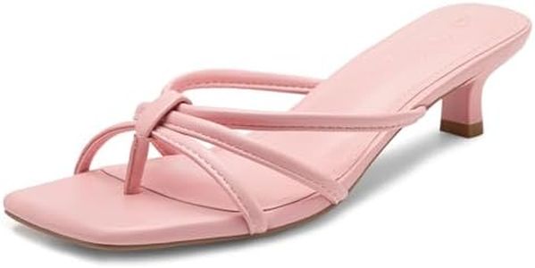 Athlefit Pink Heels Strappy Square Toe Low Kitten Heels for Women Comfortable Dressy Party Prom Short Heeled Sandals Size 11