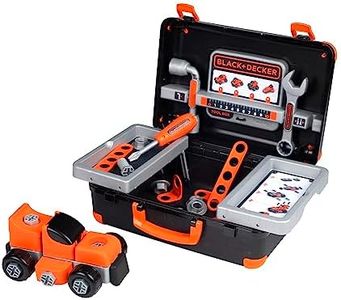 SMOBY Black & Decker Kids Tool Box - Children's Toy Tool Pretend Play Tools Kit - stickers for the 6 hand hold play tools in the portable Tool Box Carry Case for Boys and Girls Age 3 4 5 6 7 Years Old