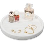 WORHE Natural Marble Decorative Tray, Bathroom Bedroom Kitchen Dresser, Round Vanity Tray for Perfume, Cosmetic, Candle, Countertop Storage Organizer Home Décor(TP601)