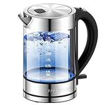 LUUKMONDE Electric Kettle Fasting Boiling, Cordless kettle and One Hand Water-Refill, 1.7L Borosilicate Glass Tea Kettle with LED Light, Auto Shut-Off and Boil-Dry Protection, BPA Free