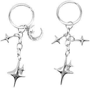 Meefisher Cute Star Moon Keychain Aesthetic Accessories Stainless Steel Key Ring Purse Handbag Backpack Bag Charms Car Holder, 2 Pcs(star-a,moon-a)