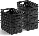 [ 12 Pack ] Plastic Storage Baskets, Small Pantry Organization and Storage Bins, Household Organizers for Laundry Room, Bathrooms, Kitchens, Cabinets, Countertop, Under Sink or Shelves, Black