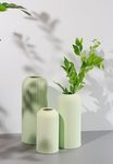 Craftribal's Modern Ceramic Flower Vase for Living Room, Set of 3 Flower Pots for Home Decoration, Vertical Striped Line Vase Light Green