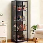 Curio cabinets with Glass Doors, Display Cabinet with Acrylic, Shelf Bamboo Storage Cabinet, Natural Bamboo Frame, Sealed Dustproof, Easy to Clean 42-4th Black