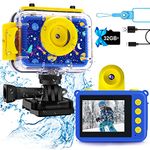 GKTZ Kids Waterproof Camera Toys for 3-12 Years Old Boys Christmas Birthday Gifts Kids Selfie Camera Toddler Underwater Sports Camera Children Digital Action Camera with 32GB Card (Dark Blue)