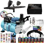 Master Airbrush Cool Runner II Dual Fan Air Compressor System Kit with Master Elite Plus Elite Level Performance Airbrush Set, Case, Dual-Action, 0.3mm Tip, 2 Cups, 6 Color Acrylic Paint Artist Set