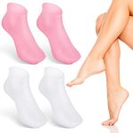 Noverlife 2 Pairs Silicone Moisturizing Socks Softening Dry Cracked Feet Rough Skins & Anti Slip Aloe Socks for Dry Cracked Feet Women, Calluses, Spa Gel Socks Foot Care After Pedicure - Pink & White