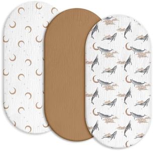 Gllquen Baby Muslin Bassinet Sheets 3 Pack, Breathable Elastic Cozy Fitted Cotton Bassinet Mattress Sheet for Baby Boy Girls, Fit for Hourglass Oval Rectangular Cradle Pad Sheets 33"x17" (Whale)