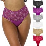 Umiehary 6 Pack Flower Lacy Thick Blend Stretch Underwear High Waist Lace Thongs Women Lingerie Size XLarge