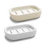 2Pcs Soap Dish, Soap Holder, Portable Shower Soap Box, Non-slip, Dry, Suitable for Bathroom, Kitchen,Easy Cleaning(White & Grey)