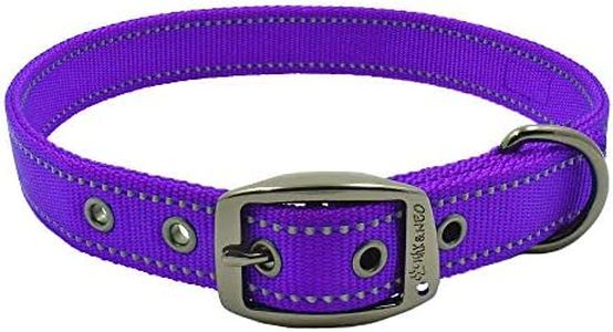 Max and Neo MAX Reflective Metal Buckle Dog Collar - We Donate a Collar to a Dog Rescue for Every Collar Sold (Medium, Purple)
