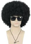 VGbeaty Afro Fluffy Wig for Men or Women Short Curly Black Rocker Wig California Halloween Hippie Party Cosplay Costume Wig (Black)