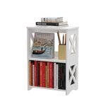 pikpuk Side Table, Narrow End Table with Storage Shelf, Minimalist Bedside Tables Nightstand, Small Bookshelf Bookcase, Bathroom Storage Shelves, Display Rack for Bedroom, Living Room, Office, White.