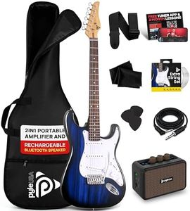 Pyle Full Size Electric Guitar Kit with 5W Amplifier, Gig Bag, Picks, Spare Strings, and Strap, ST-Style Beginner Guitar Bundle with 22 Frets, Paulownia Wood Body, Blue