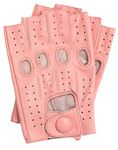 Riparo Motorsports Men's Fingerless Half Finger Driving Fitness Motorcycle Cycling Unlined Leather Gloves (Small, Pink)