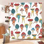 Uokiuki Funny Mushroom Butt Shower Curtain, Fun Cute Sexy Butt 70S 80S Fabric Curtains for Bathroom Hippie Psychedelic Aesthetic Colorful Unique Cool Cloth Curtain with 12 Hooks 70X70IN