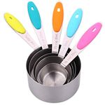 H&S Measuring Cup Set of 5 Stainless Steel Metal Measure Spoon Cups for Baking Cooking American Kitchen