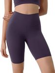 ODODOS ODLIFT Compression Shorts for Women, 8" Inseam High Waist Workout Biker Shorts with Inner Pocket, Dark Purple, Large