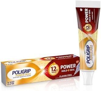 Super Poligrip Power Max Power Hold plus Seal Denture Adhesive Cream, Denture Cream for Secure Hold and Food Seal, Flavor Free - 2.2 oz