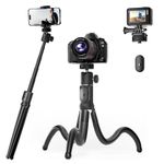 UBeesize Extendable Phone Tripod, Flexible Tripod with Remote, 3 in 1 Selfie Stick Tripod with Gopro Mount, iPhone Stand for Recording, volgging, Live Streaming Fit for Cell Phones, Small Cameras