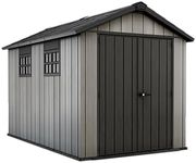 Keter Oakland Outdoor Plastic Garden Storage Shed, Grey, 7.5 x 11 feet