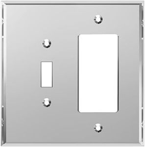 LIDER Reflective Acrylic Combination Wall Plate, Mirrored Double Switch Plate, Combo Toggle Switch and Decorator Outlet Cover, Acrylic Glass, Oversized 2-Gang 5.25" x 5.25", LWP-1131O-ASV, Silver