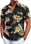 COOFANDY Novelty Button-Down Shirts Vintage Bowling Shirts Button Down Short Sleeve Shirt Flower-Black