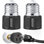 E26/ E27 3 Prong Light Bulb Socket Adapter, Polarized Light Socket Outlet, Light Socket to Plug Adapter Socket Converter, Light Bulb Plug Adapter for Patio, Garage, Porch (2)