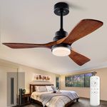 XBIBI 42 Inch Ceiling Fans with Lights and Remote, Modern 3 Blades Wood Ceiling Fan with light, 6 Speed Quiet DC Motor, Indoor Outdoor Ceiling Fan for Patio Bedroom Living Room Kitchen Office