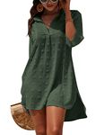 Blooming Jelly Womens Swimsuit Coverups White Chiffon Bikini Swimwear Beach Cover Up Dress Shirt, Army Green, Large