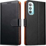 iWEOCO Motorola Moto G Stylus 5G 2022 Case Wallet Genuine Leather | RFID Blocking Kickstand Strong Magnetic Clasp Closure Cash Credit Card Slots Protective Moto G Stylus 5G Wallet Case (Black)